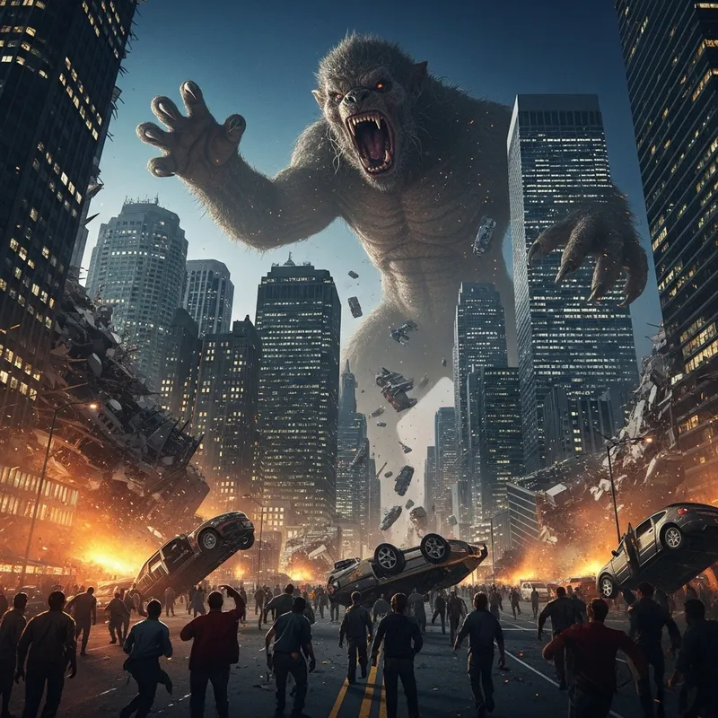 Monstrous Creature Rampages City - Terrifying Chaos Unleashed!