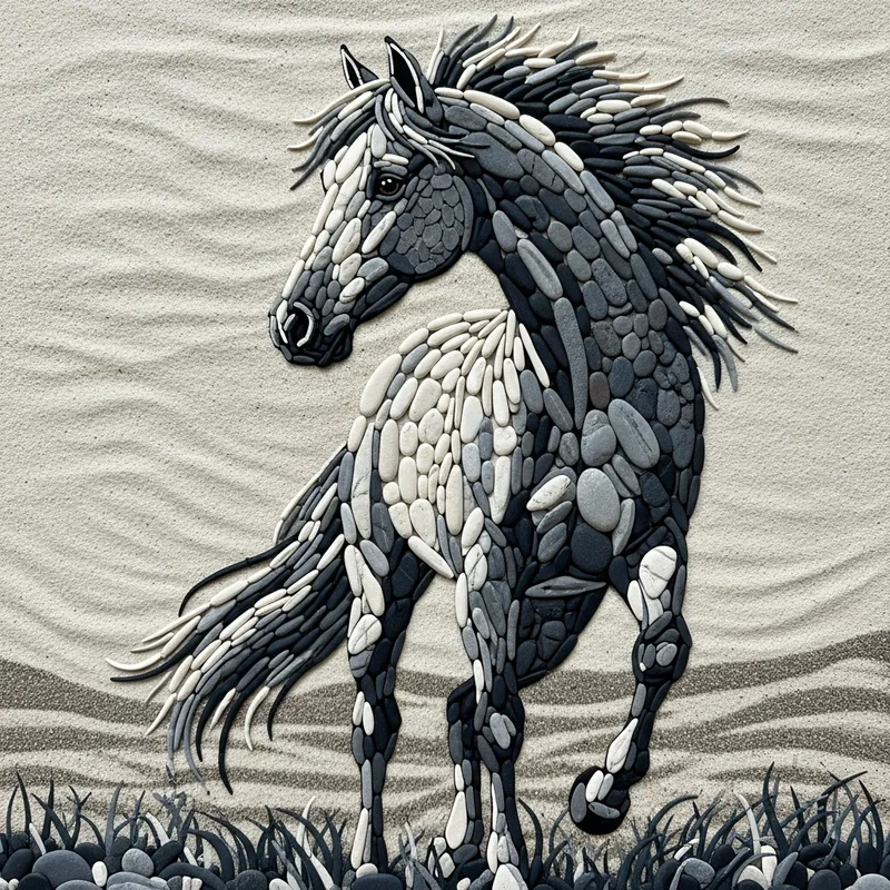Pebble Art: Stunning Horse Depiction in Nature
