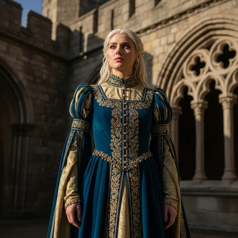 Daenerys Targaryen in Regal Dress | Ancient Stone Architecture