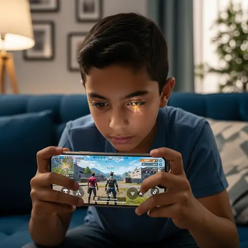 Engaging Middle-Eastern Boy Playing Popular Battle Royale Game
