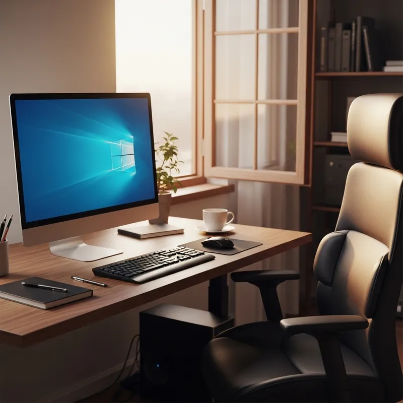 Modern Computer Setup on Wooden Desk | Productivity Station