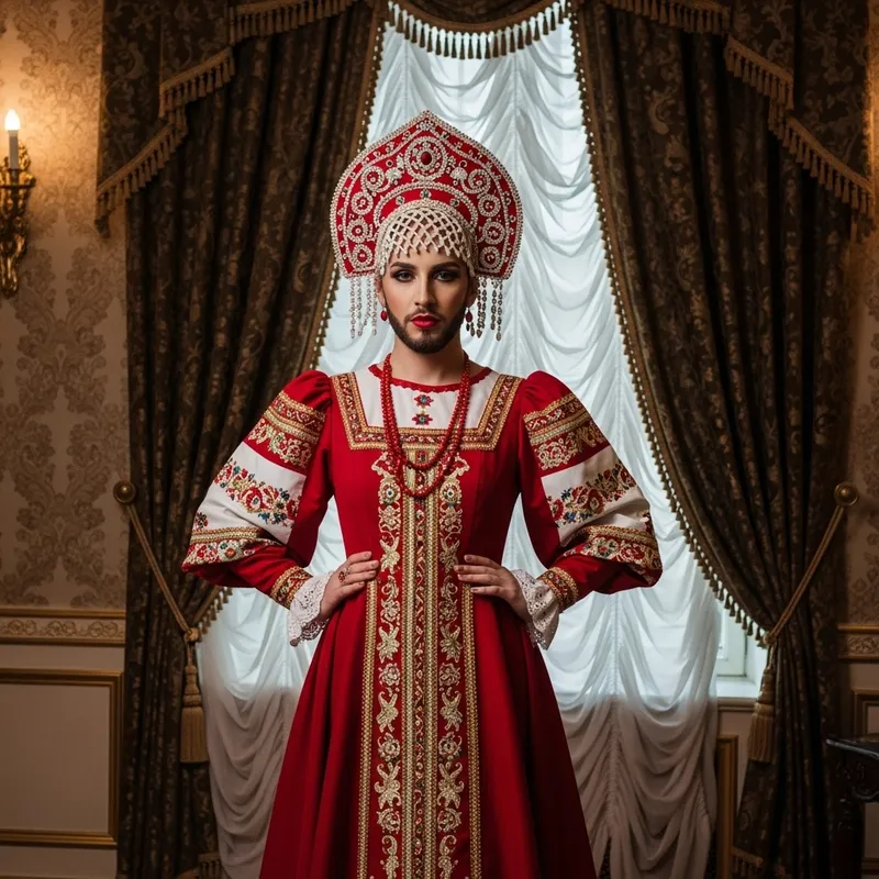 Russian Politician in Women's Traditional Dress
