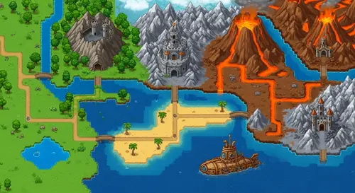 Pixel Adventure Map: Pixel Art Aesthetic for Game Level Selector Screen