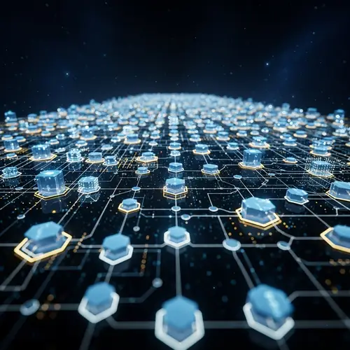 Enormous Interconnected Blockchain Network with 3D Shapes | Protected Connections