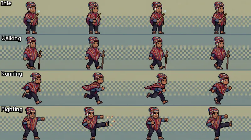Bolivian Pixel Art Character Animation | Video Game Actions