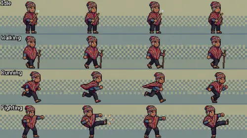 Bolivian Pixel Art Character Animation | Video Game Actions