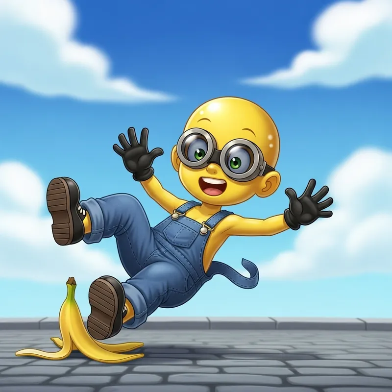Cute and Mischievous Minion Character in Denim Overalls