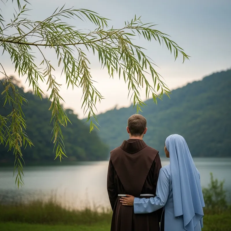 Willow Branch and Traditional Vietnamese Religious Attire