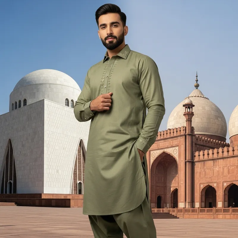 Pakistani Man in Traditional Clothing at Iconic Pakistani Landmarks