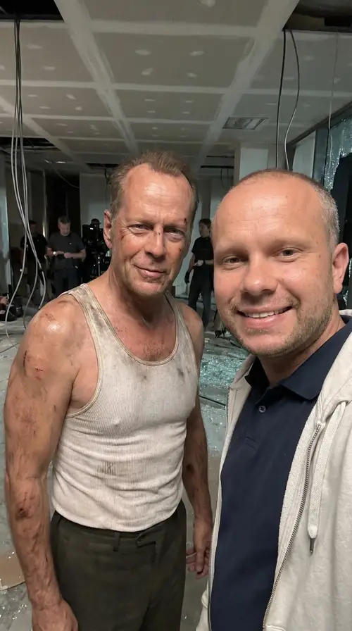 Candid Bruce Willis Selfie on Die Hard Set