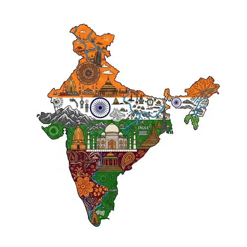Artistic Map of India: Diverse Elements and Symbolism