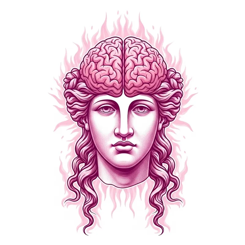 Pink Themed Greek Goddess Head with Visible Brain Pink Themed Greek Goddess Head with Visible Brain