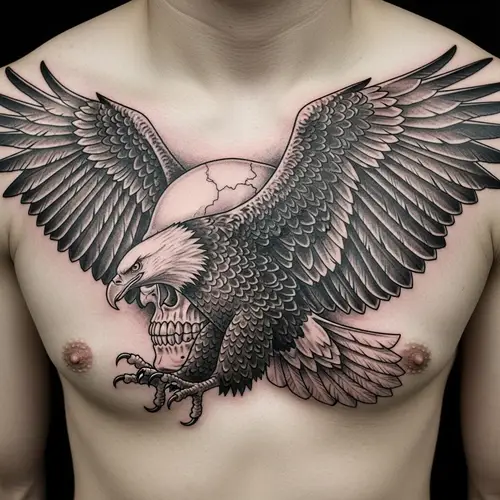 Realistic Eagle and Skull Tattoo Design for Right Pectoral