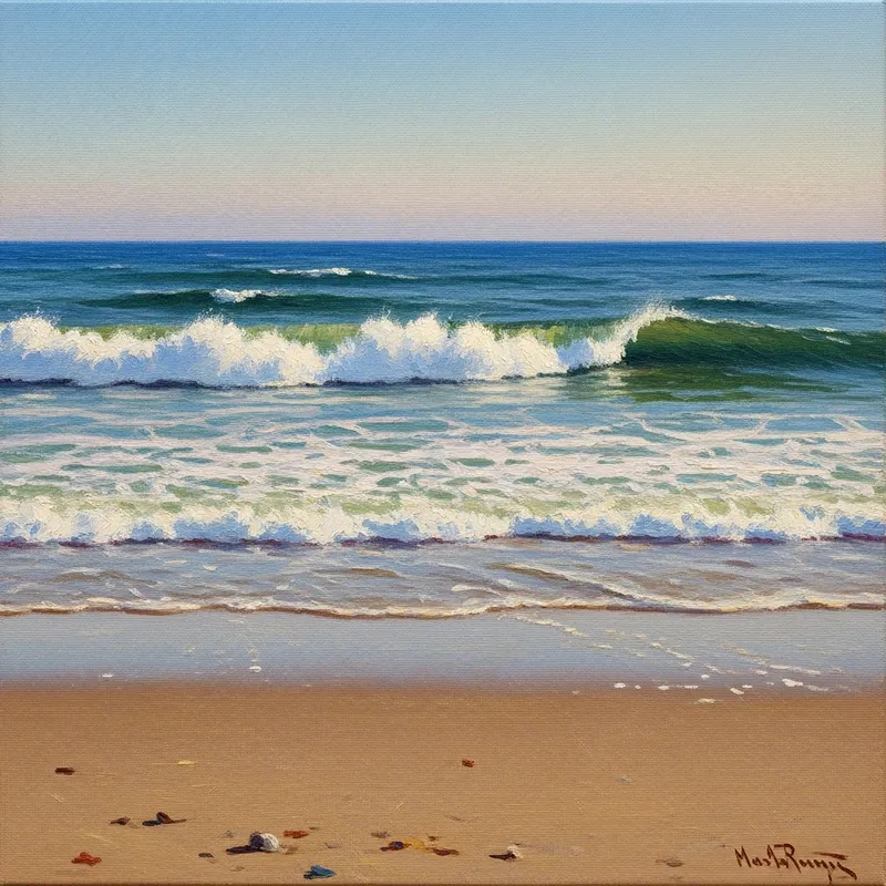 Tranquil Beach Scene with Crashing Waves | Nature-Inspired Art Tranquil Beach Scene with Crashing Waves | Nature-Inspired Art