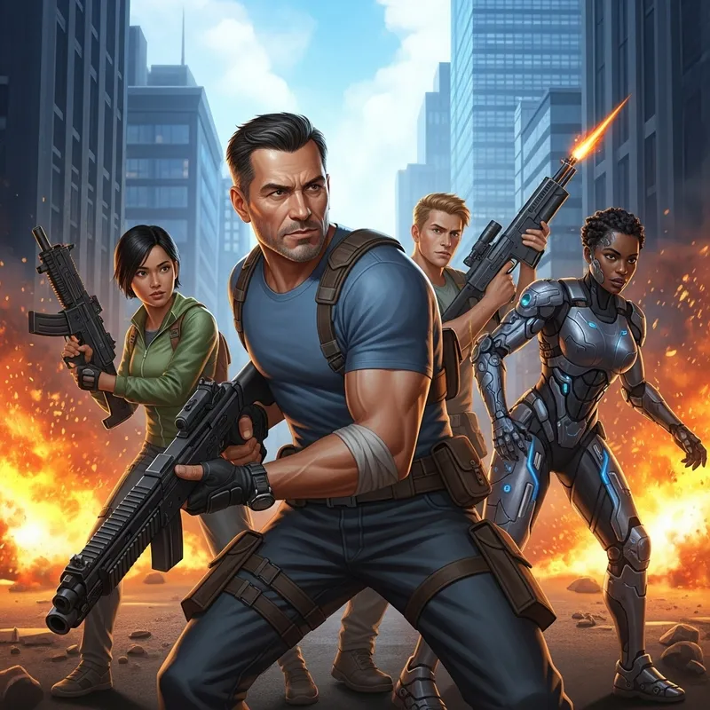 Intense 1VS3 Firefight: Hispanic Protagonist vs Diverse Opponents