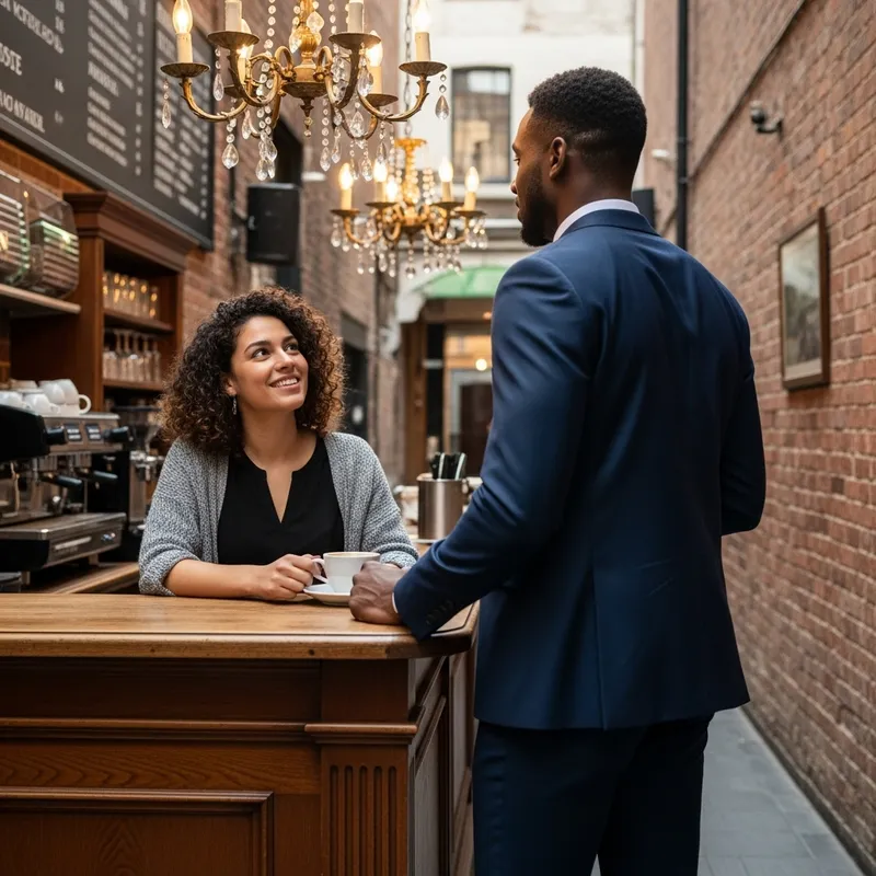 Curly-haired Woman Asking Man Out on a Date in a Cozy Cafe