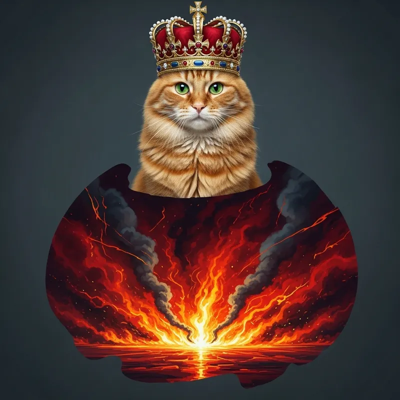 Crowned Cat in Hellfire | Unique Art Design