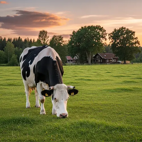 Serene Cow Grazing at Golden Hour