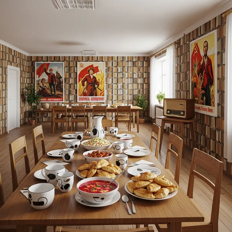 Luxurious Soviet Dining Room | Elegant Wooden Furniture & Russian Cuisine