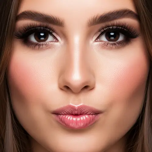 Woman with Piercing Black Eyes and Pouty Pink Lips