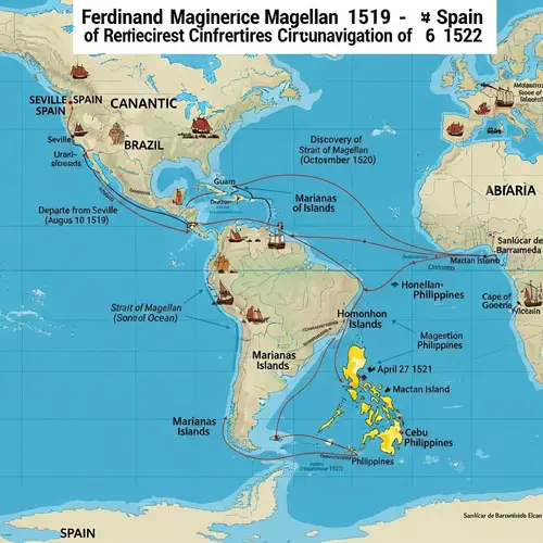 Ferdinand Magellan's Voyage Map: Spain to Philippines Route