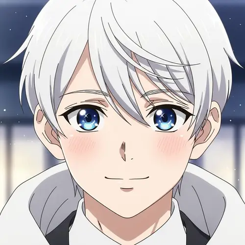 Charming Anime Boy with White Hair and Blue Eyes