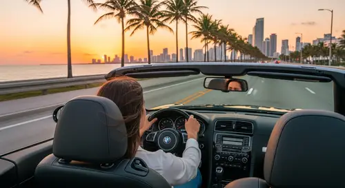 Scenic Miami Convertible Drive: Sunset Bliss