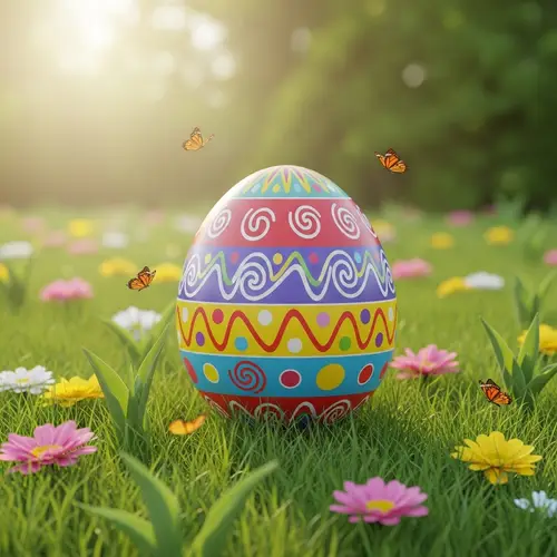 Joyful Easter Celebration with Vibrant Egg & Spring Flowers
