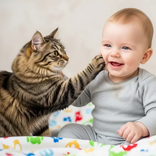 Cute Baby and Cat Stroking Moment | Comforting Scene