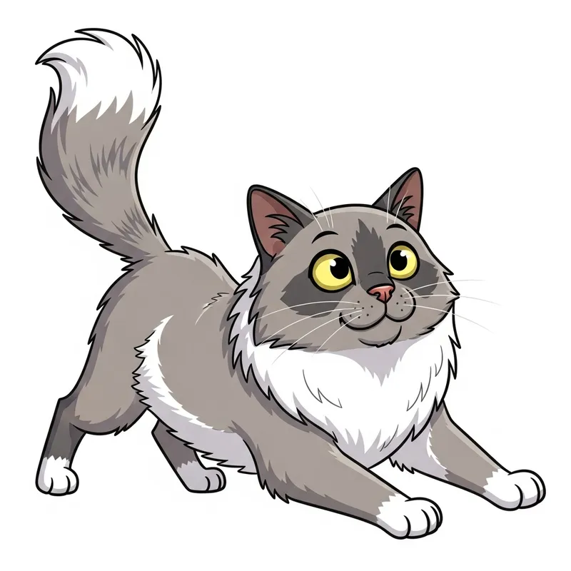 Adorable Cartoon Bluepoint Ragdoll Cat - Playful Pounce Pose Adorable Cartoon Bluepoint Ragdoll Cat - Playful Pounce Pose
