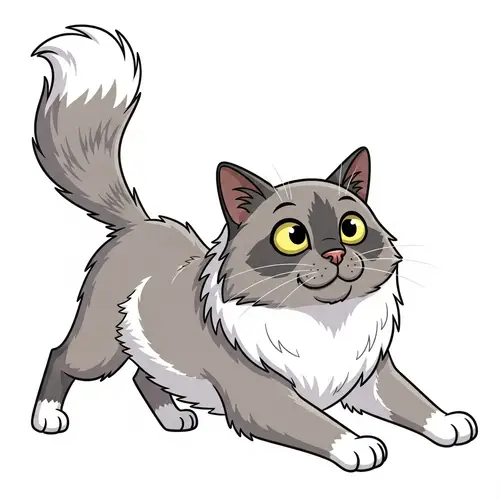 Adorable Cartoon Male Bluepoint Mitted Ragdoll Cat - Playful Pounce Pose