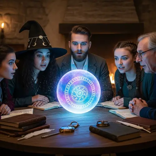Enchanting Sphere and Witch at Circular Table