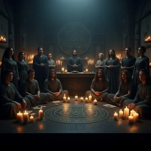 Ancient Secret Society Gathered Around Mystical Altar