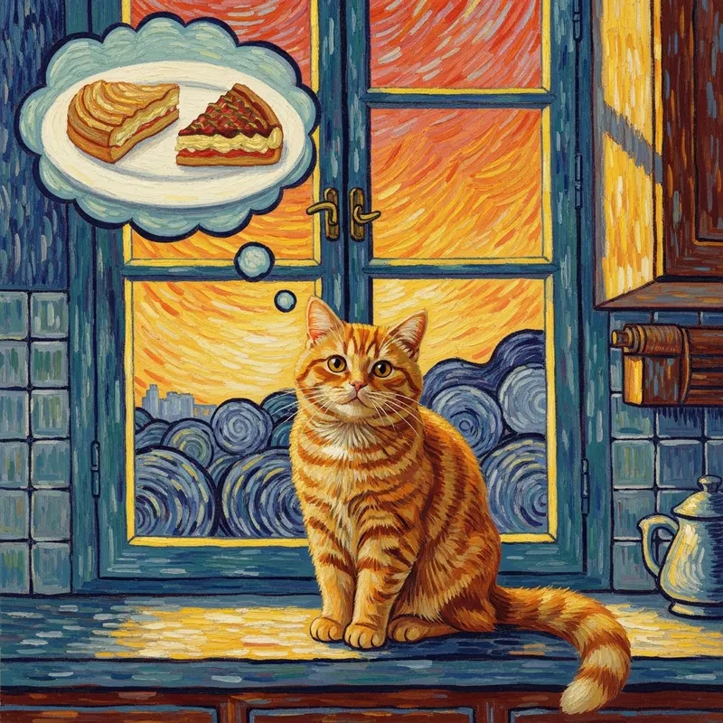 Dreamy Ginger British Cat by Window - Vincent van Gogh Style