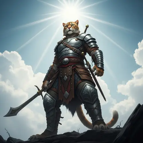 Anthropomorphic Feline Warrior | Dramatic Low Perspective Scene