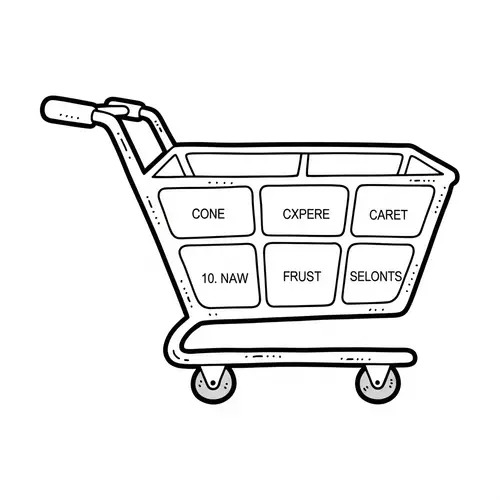 Cartoon Shopping Cart with 10 Word Spaces
