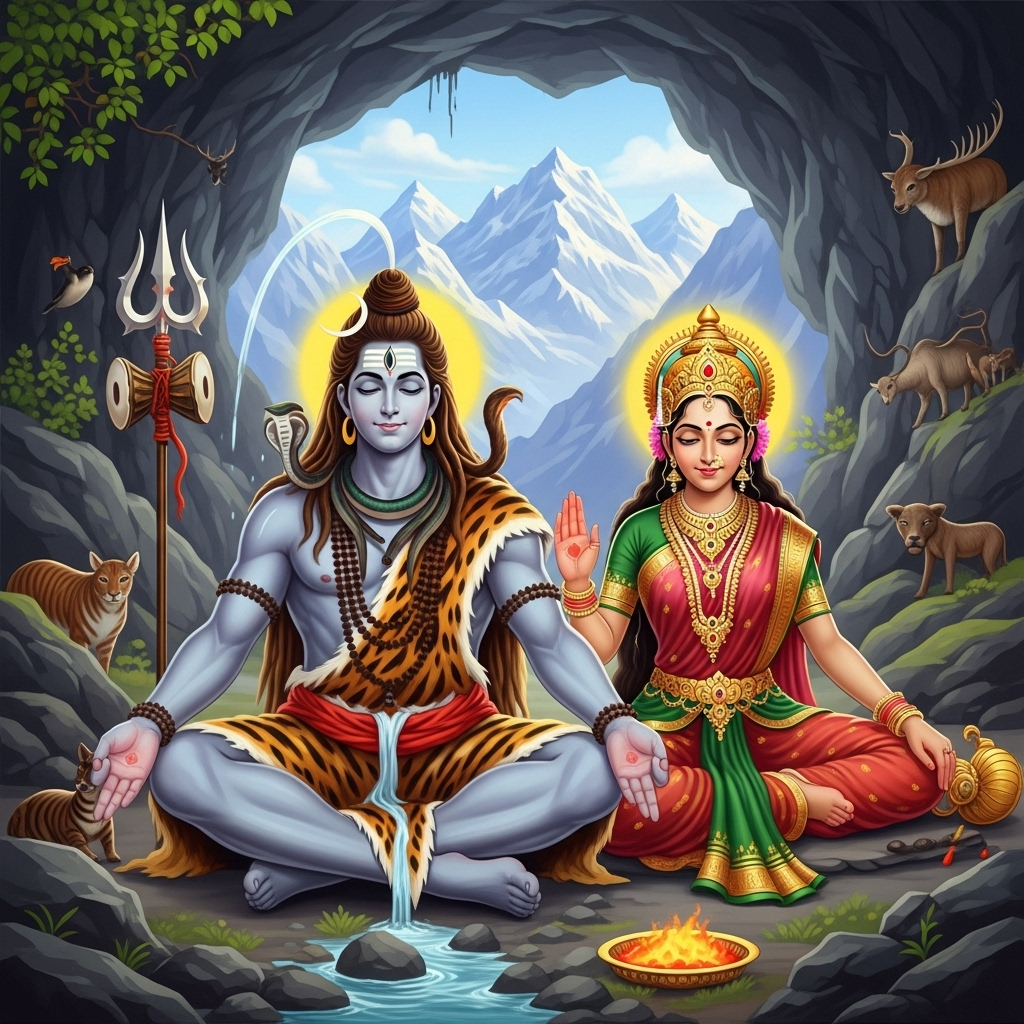Shiv and Parvati - Divine Hindu Gods in Serene Himalayan Setting | AI Art  Generator | Easy-Peasy.AI, image size:1024x1024