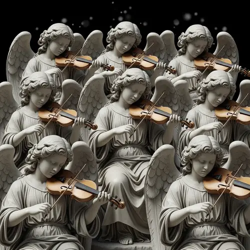 Renaissance Style Marble Angels with Serene Music Aura