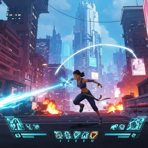 Epic South Asian Female Hero in Futuristic Game Battle