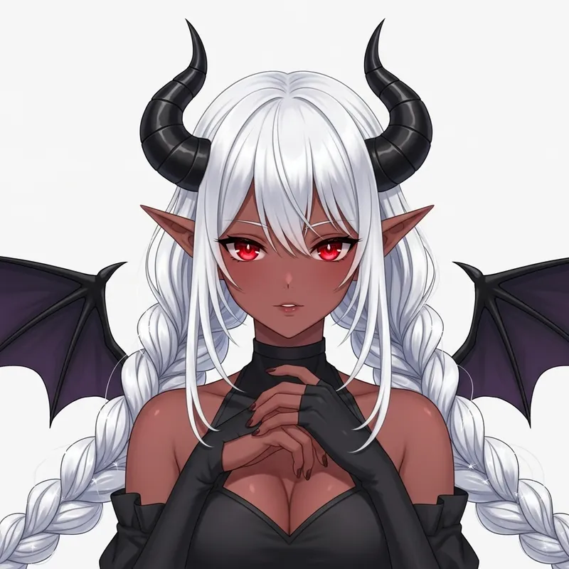 Enchanting Anime Character with Long Braided White Hair and Red Eyes