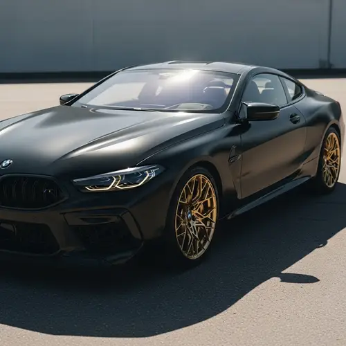 Matte Black BMW M8 Competition with Golden Wheels and Details