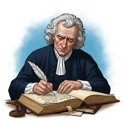 17th-Century Style Man Writing in Large Book | Vintage Portrait