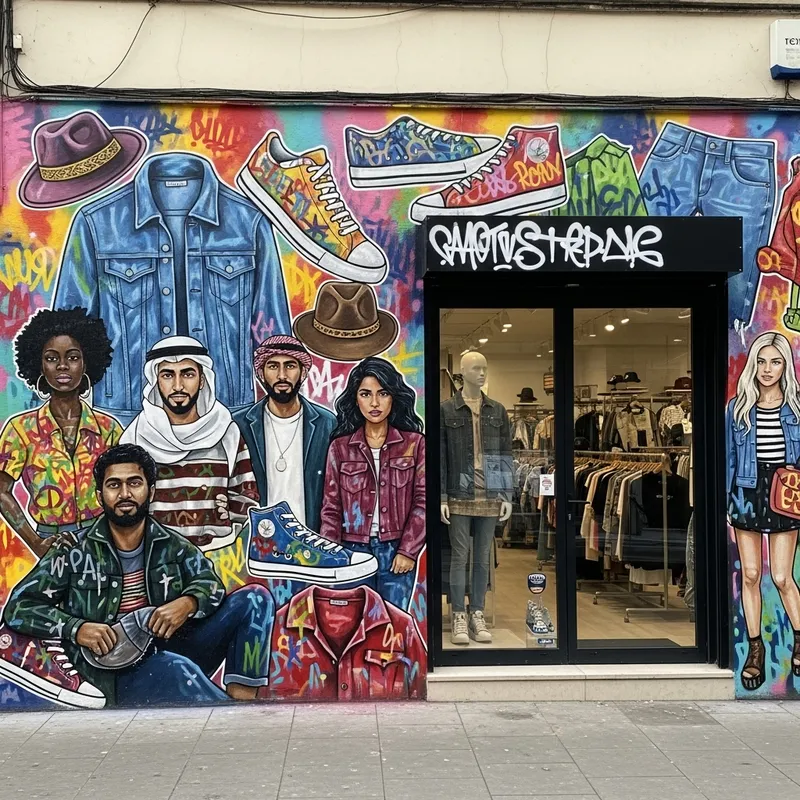 Stylish Clothing Mural: Creative Display for Fashion Website