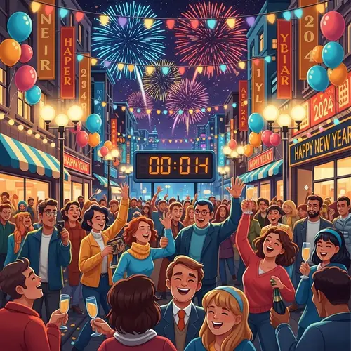 New Year 2024 Celebration: Festive City Street Countdown