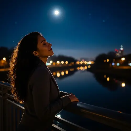 Enchanting Hispanic Woman in Moonlit Night | Urban Serenity