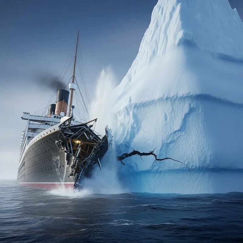 Huge Liner Collides with Massive Iceberg - Realistic Maritime Disaster Scene