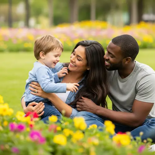 Family Joy: Brown-Haired Parents and Child