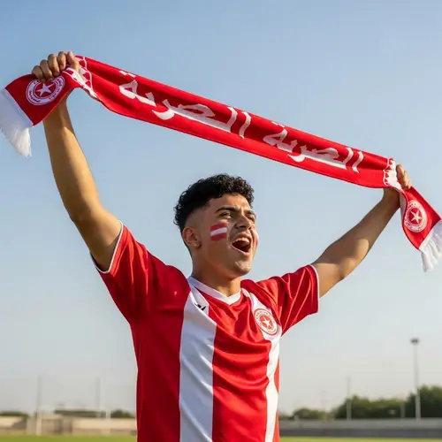 Passionate Middle-Eastern Football Supporter in Red and White Jersey