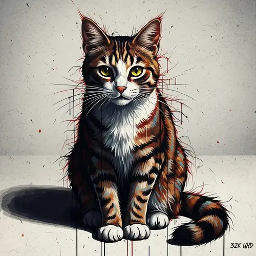 Sly Cat Painting with Intense Expressionism Style