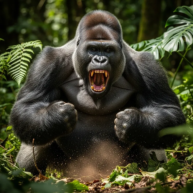 Furious Gorilla Thumping Ground - Realistic Photo